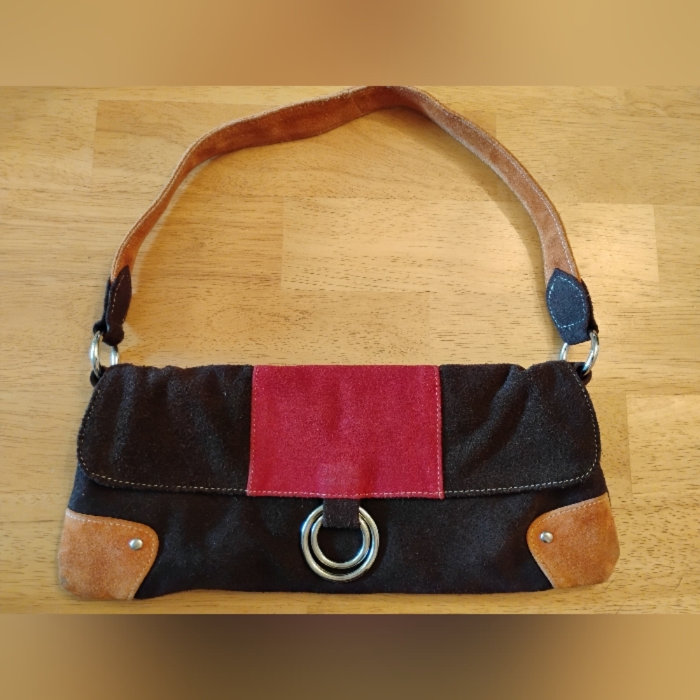 Vintage Y2K Genuine Leather Brown, Tan and Red Shoulder Bag - Picture 2 of 16